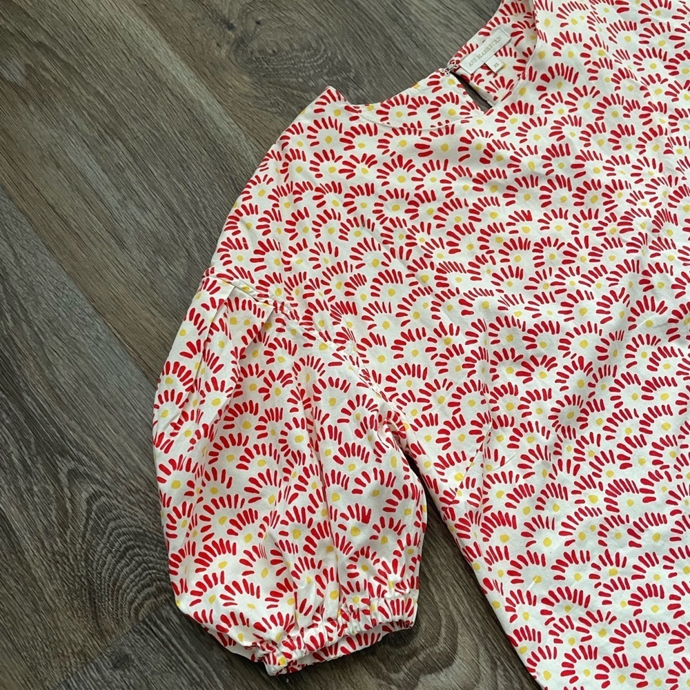 Ann Mashburn XS Puff Sleeve Cotton Dress Red Floral Romantic Southern prep $395 - Picture 5 of 7